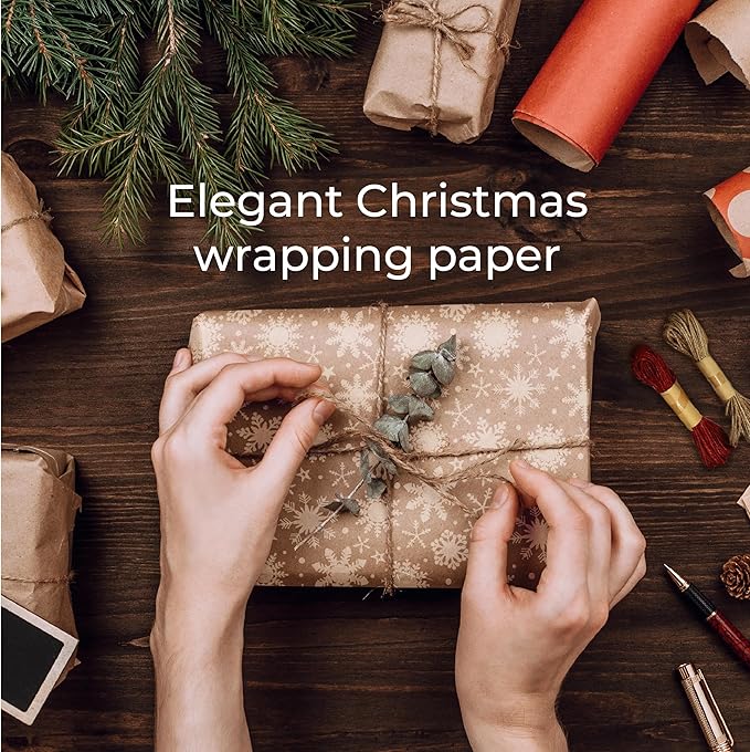 volila Brown Paper Roll 17.5 inch x 50 feet - Snowflakes Kraft Paper Roll for Gift Wrapping Flower Boquet Craft Supplies - Brown Wrapping Paper for Moving Packing Paper