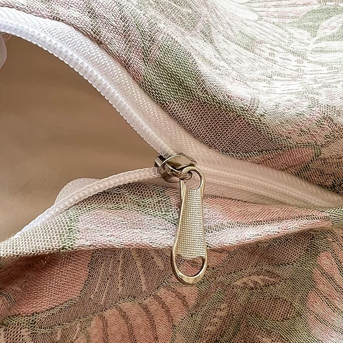 EAVD Vintage Style Pink Floral Duvet Cover Queen Soft 100% Cotton Muslin Yarn-Dyed Jacquard Textured Duvet Cover with Zipper Closure Linen Like Gauze Floral Bedding Set with 2 Pillowcases