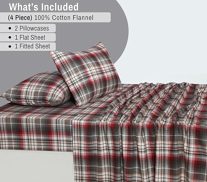 RUVANTI Flannel Sheets California King Size - 100% Cotton Brushed Cal King Bed Sheets Set - Deep Pockets 14 Inches - All Seasons Breathable & Extra Soft - Warm & Cozy, 4 Piece, Halloween Check