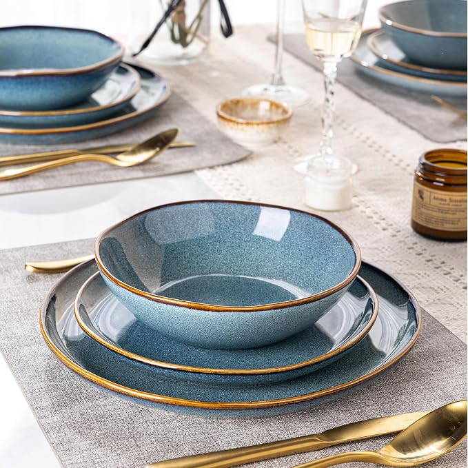 AmorArc Ceramic Dinnerware Sets,Handmade Reactive Glaze Stoneware Plates and Bowls Sets,Highly Scratch Resistant | Dishwasher & Microwave Safe Dishes Set,Service for 6 (18pc)