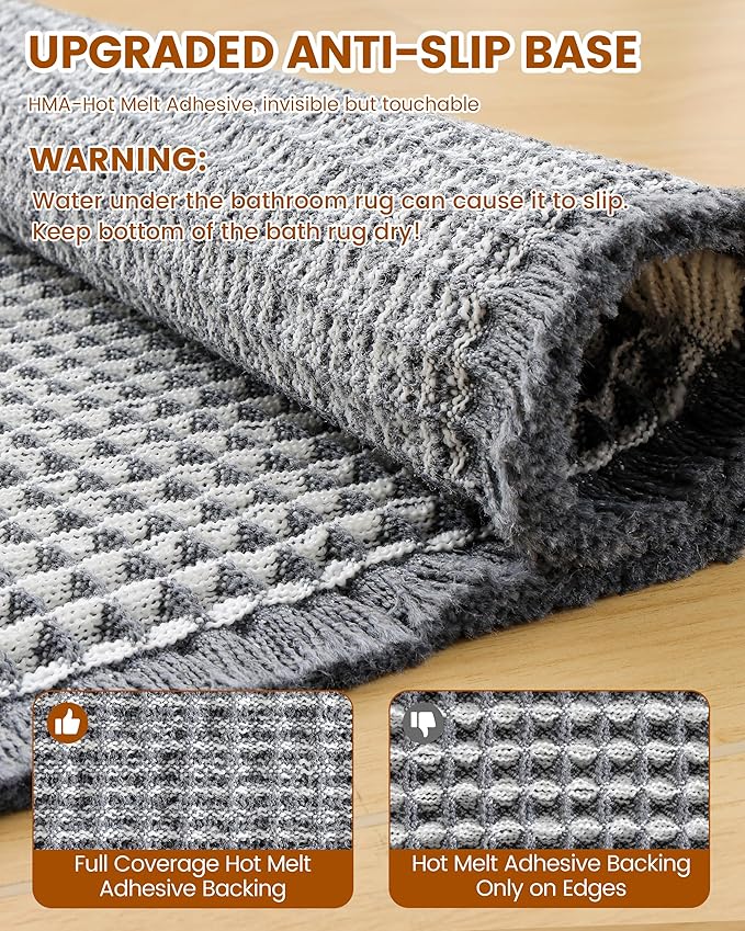 Smiry Waffle Bath Mat 30x20, Extra Soft Absorbent Bathroom Rugs, Non Slip Machine Washable Quick Dry Bath Rugs for Bathroom Floor, Tub, Shower, Home Decor Accessories, Darkgrey & Cream