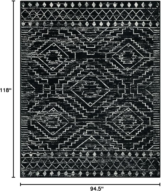 Wonnitar Moroccan 8x10 Area Rugs for Living Room, Washable Large Black Rug for Bedroom, Non-Slip Soft Thin Stain Resistant Boho Tribal Floor Carpet for Dining Guest Room Office (Black,8'x10')