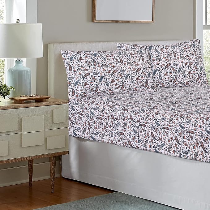 RUVANTI 100% Cotton Full Size Bed Sheets, 4 Pieces, Soft & Breathable Percale Weave Bedding, Deep Pocket 16", Hotel Standard, Crisp Cool Feel, Durable, Perfect Sheet Set Floral, Teal Paisley