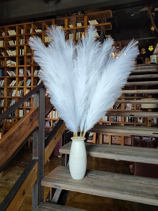 Premium Faux Pampas Grass Decor Tall & Fluffy, No Assembly Needed Long Pampas, Luxury Large Floral, Elegant Feather Flowers for Wedding Decorations(Faux White, 8pcs 43.3"(110cm))