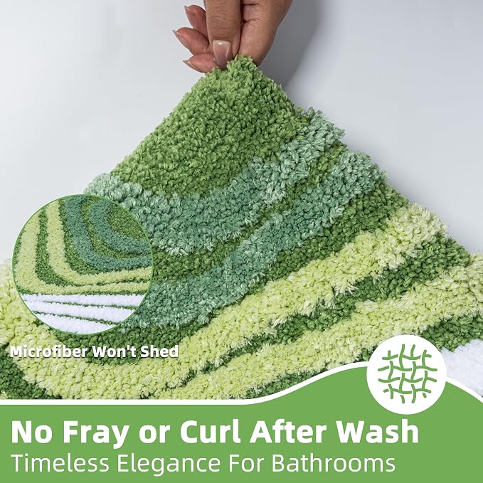 Funky Green Bathroom Rug, Non Slip Plush Microfiber Absorbent Bath Mat with 3D Striped Pattern, High Pile Tufted Shower Rug for Sink, Toilet, Tub, Machine Washable, 16"x24"