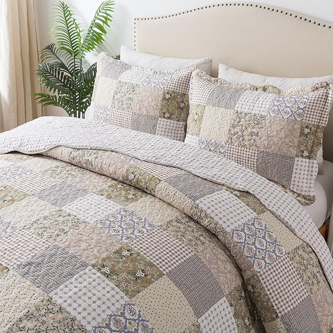 HoneiLife Quilt Set King Size - Lightweight Bedspreads 106x96, Microfiber Quilts 3-Piece, Patchwork Coverlet Rustic Bedding Sets All Season Quilts
