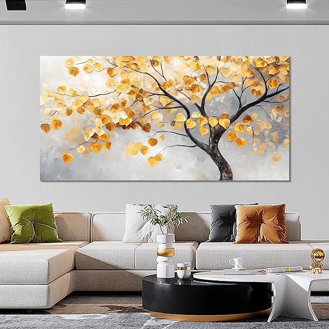 Tarfupth Gold Tree of Life Wall Art for Living Room Tree Leaves Large Artwork for Bedroom Office Kitchen Modern Canvas Prints 29x58 Inch