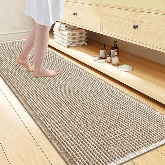 Smiry Waffle Bath Mat 72x24, Extra Soft Absorbent Bathroom Rugs, Non Slip Machine Washable Quick Dry Bath Rugs for Bathroom Floor, Tub, Shower, Home Decor Accessories, Brown & Cream