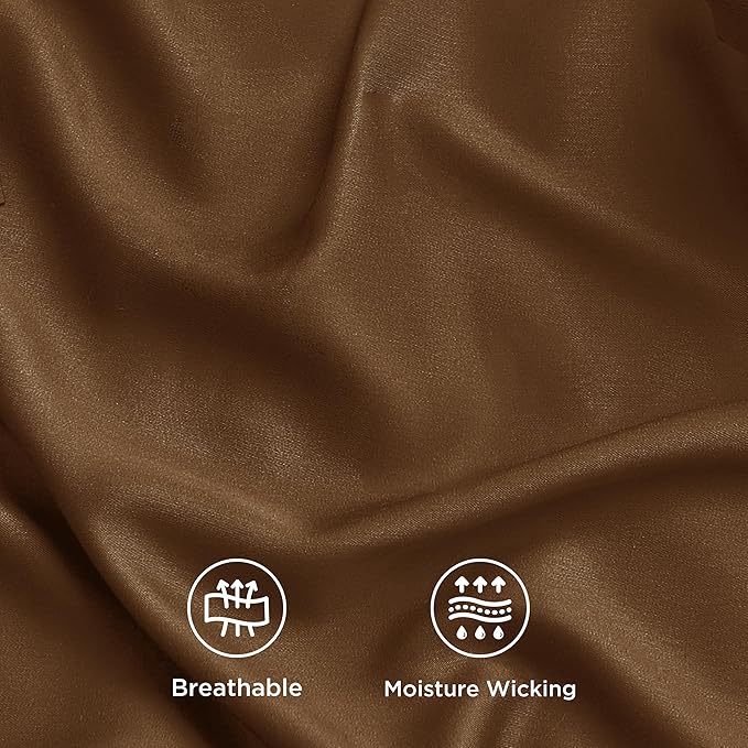 Bedsure King Size Sheets Set, Cooling Sheets for Hot Sleepers, Rayon Derived from Bamboo, Breathable & Soft, Deep Pocket Up to 16 Inches, Hotel Luxury Silky Bedding, Brown