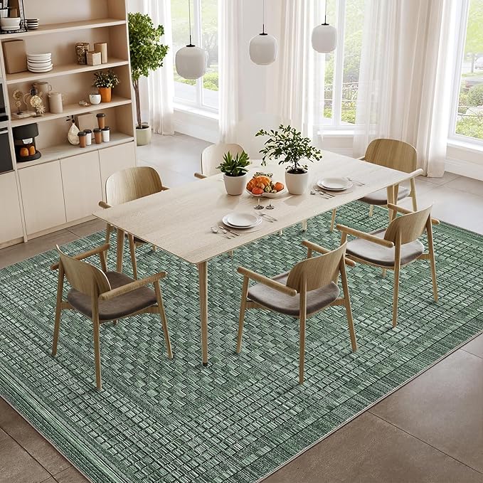 Washable Rugs 10x13 Rug for Living Room Modern Bedroom Rug Aesthetic Green Large Area Rug Non Slip Throw Rugs Soft Low Pile Stain Resistant Carpet for Dining Room 10'x13' Green