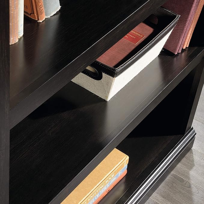 Sauder 3 Tier Book Shelf Wooden Bookcase Multipurpose Bookshelf for Home Office, Living Room, in Estate Black | Multipurpose, Bookshelf, for Home Office, Living Room