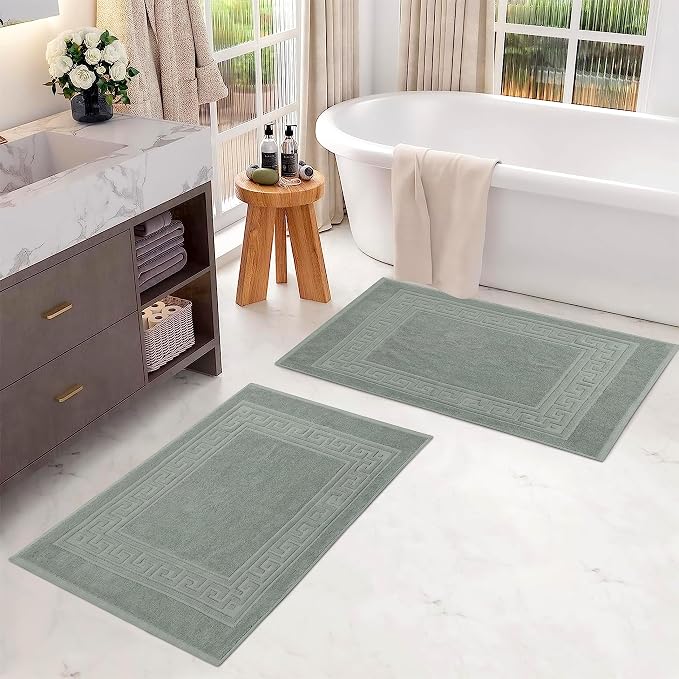 Superior Heavyweight Cotton Bath Mats, Bath Rugs For Bathroom Accessories, Washable Rug For Shower, Bath, Toilet, Modern Decor, No Backing, Luxury Hotel And Spa Quality, Set of 2, 22" x 35", Sage