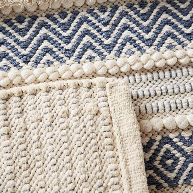 Ink+Ivy Bath Rug Hand-Woven Texture Shaggy Striped Soft & Water Absorbent, Boho Bathroom Décor Bath-Mats, Non-Slip Absorbent Quick Dry Mats for Tub, Shower Room, Asher, 22x58, Navy 1 Piece