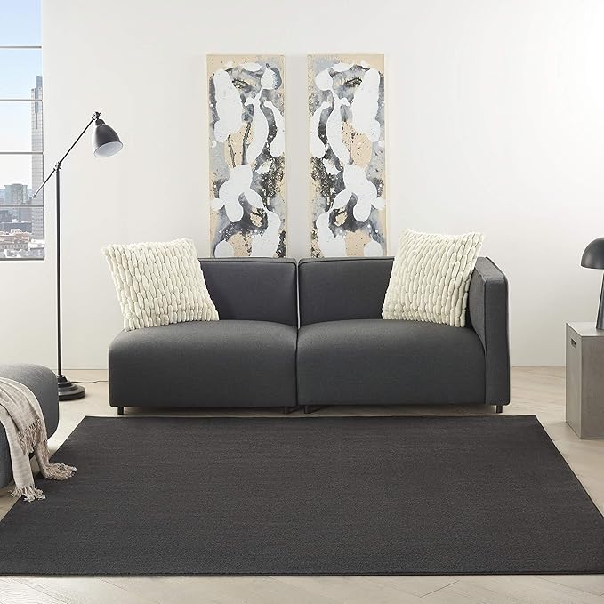 Nourison Home Nourison Essentials Black 5' x Square Area Rug - Easy Clean, Non Shedding, Bed Room, Living Room, Dining Room, Kitchen (5' x Square)