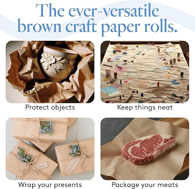Craft Paper Roll, Bulletin Board Paper, 17.75 Inches x 1200 Inches Brown Paper Roll, Jumbo Butcher Paper Roll, Eco Friendly Kraft Paper Roll, Brown Wrapping Paper for Christmas Gifts, Shipping Paper