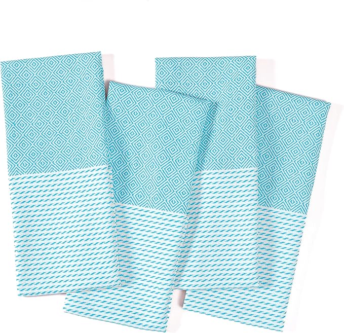 TWINY threads Kitchen Towel Diamond Design, Premium 100% Cotton Kitchen Linen Set, Large Dish Rags and Wash Rags, Absorbent Quick Drying, Washable Reusable, Pack of 4, 18"x26", Aqua Blue