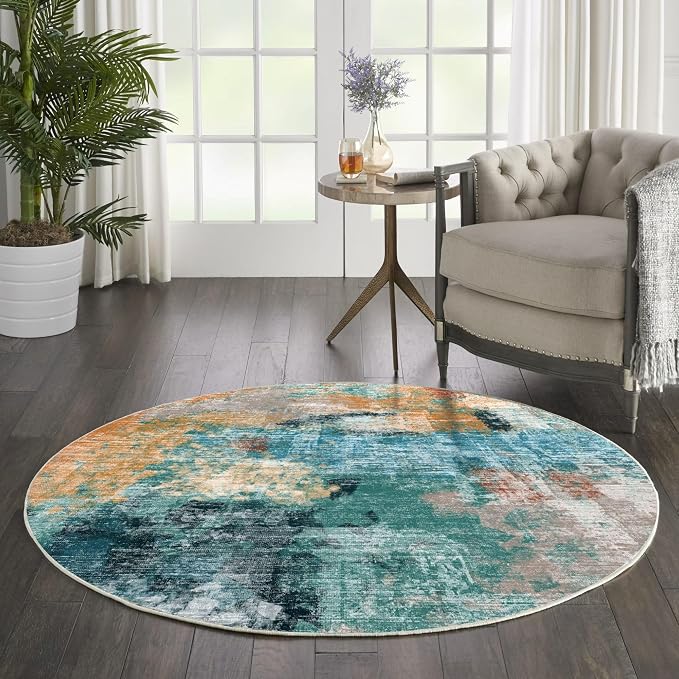 vivorug Round Rug 6ft Abstract Round Area Rug Non-Slip Indoor Carpet for Living Room Bedroom Entryway, Stain Resistant Home Decor Circle Rug, Rosy Clouds