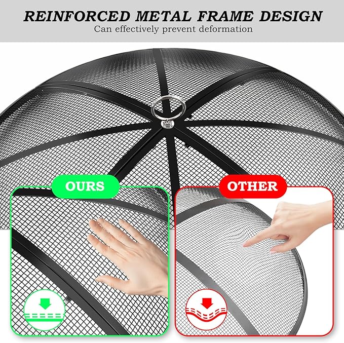 Fire Pit Spark Screen, 22 Inch Diameter Fire Pit Screen with Handle & Poker,Heavy Duty Metal Mesh Fire Pit Screen,Fire Pit Lid for Outdoor/Beach/RV Camping/Backyard