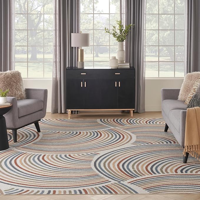 Nourison Home Astra Machine Washable Ivory Multicolor 9' x 12' Area Rug - Easy Clean, Non Shedding, Bed Room, Living Room, Dining Room, Kitchen (9' x 12')