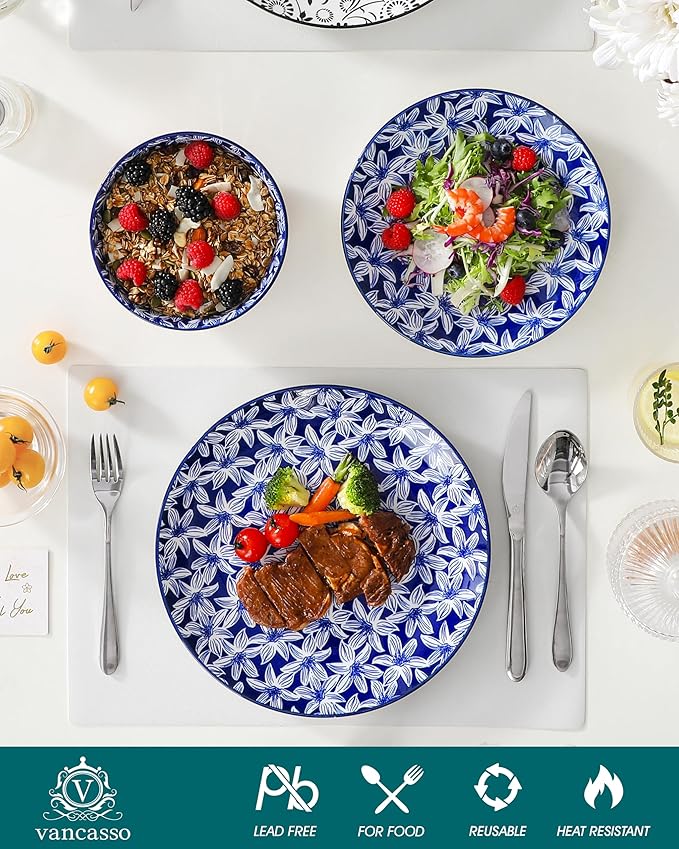 vancasso SELENE Plates and Bowls Set for 4, 12 Pieces Dinnerware Sets, Mircowave and Dishwasher Safe Dishes Set, Porcelain Muted Dinnerware