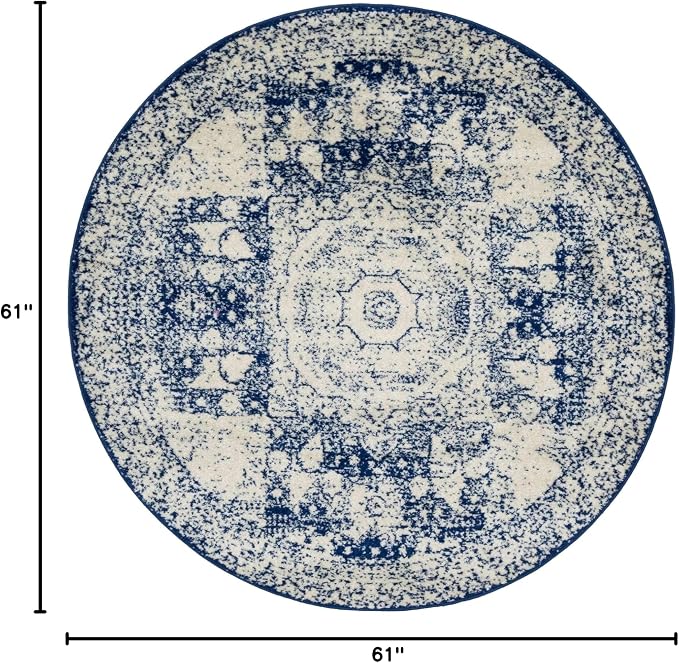 Unique Loom Bromley Collection Area Rug - Wells (5' 1" Round, Ivory and Blue/ Ivory)