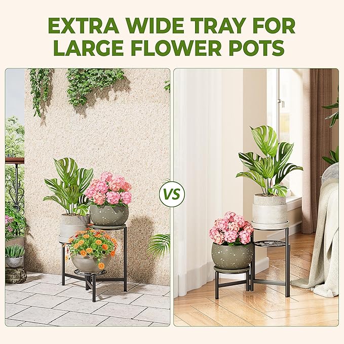 Metal Plant Stand Outdoor Indoor, 3 Tier Foldable Corner Tall Plant Shelf for Multiple Plants Flower Pot Holder Display Stand for Living Room Balcony Garden Patio -BlackS
