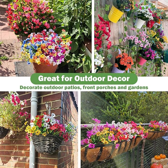 Nepfaivy Artificial Flowers for Outdoors Realistic - 27 Bundles Uv-Resistant Fake Flowers for Outdoor Planters, Fade-Proof Silk Faux Flowers Plants for Outside Garden Porch Window Box Decoration