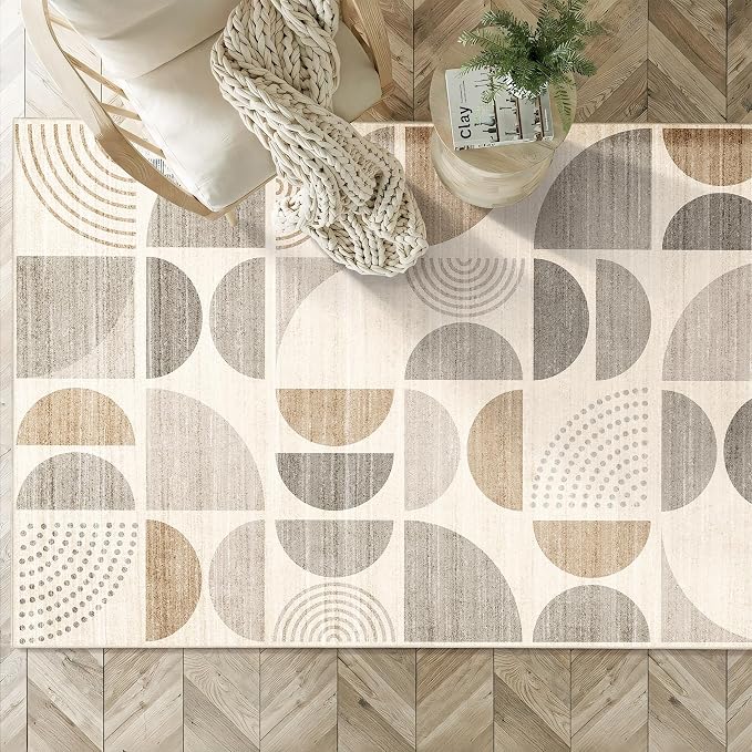 MUJOO Boho Rug Washable,3x5 Area Rugs for Bedroom Entryway Living Room Bedside,Small Throw Floor Carpet Non Slip Soft Indoor Modern Abstract Bohemian Neutral Beige