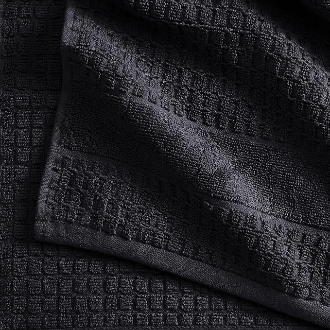 Market & Place 100% Cotton Super Soft Luxury Bath Towel Set | Quick-Dry and Highly Absorbent | Waffle Textured | 550 GSM | Includes 4 Bath Towels | Harper Collection (Black)