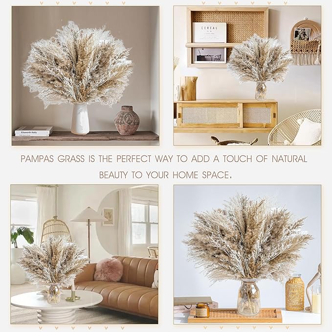 WILD AUTUMN Fluffy Boho Decor Dried Grass - Dried Pampas Grass Short pompas Grass Vase Filler Dried Flowers Wedding Home Table Rustic Farmhouse Decor