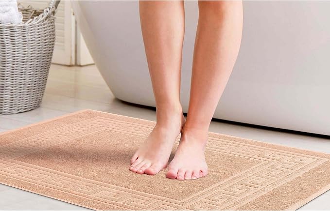 Superior Heavyweight Cotton Bath Mats, Bath Rugs For Bathroom Accessories, Washable Rug For Shower, Bath, Toilet, Modern Decor, No Backing, Luxury Hotel And Spa Quality, Set of 2, 22" x 35", Peach