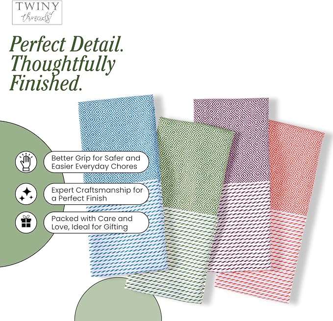 TWINY threads Kitchen Dish Towel Diamond Weave Mixed Color Pack, Premium 100% Cotton Kitchen Linen Set, Absorbent Quick Drying Dish Rags, Washable Reusable Multi Purpose, Set of 4, 18 x 26 Inch