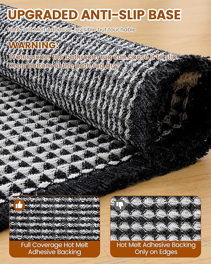 Smiry Waffle Bath Mat 24x16, Extra Soft Absorbent Bathroom Rugs, Non Slip Machine Washable Quick Dry Bath Rugs for Bathroom Floor, Tub, Shower, Home Decor Accessories, Black & Cream
