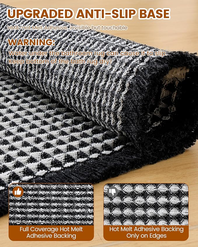 Smiry Waffle Bath Mat 30x18, Extra Soft Absorbent Bathroom Rugs, Non Slip Machine Washable Quick Dry Bath Rugs for Bathroom Floor, Tub, Shower, Home Decor Accessories, Black & Cream