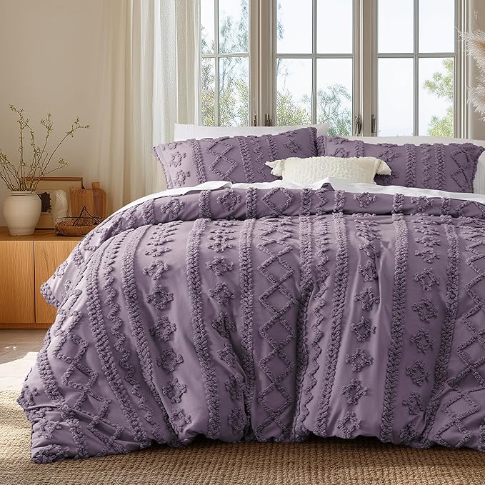 Bedsure Boho Duvet Cover King Size, Soft & Comfortable Elegant Design Boho Bedding for Decoration, Machine Washable Comforter Cover for All Seasons,Includes 1 Duvet Cover & 2 Pillow Shams,Purple