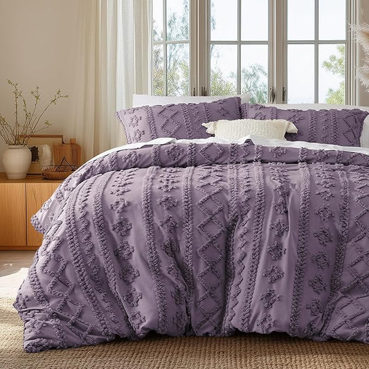 Bedsure Boho Duvet Cover Queen Size, Soft & Comfortable Elegant Design Boho Bedding for Decoration, Machine Washable Comforter Cover for All Seasons,Includes 1 Duvet Cover & 2 Pillow Shams,Purple