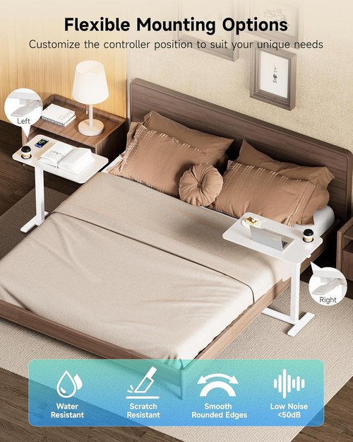 BIZUM Adjustable Bedside Table - Mobile Rolling Desk with Swivel Wheels & Cup Holder | 27.6"x15.8" White