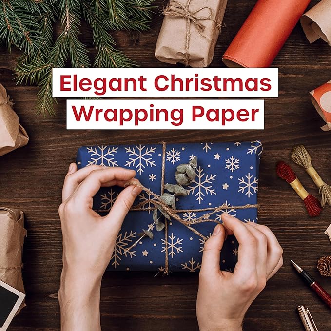volila Brown Paper Roll - Kraft Paper Roll for Gift Wrapping Flower Boquet Craft Supplies - Wrapping Paper for Moving Packing Paper (Blue Snowflakes)