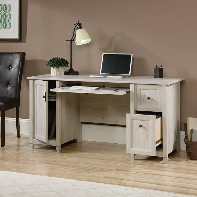 Sauder Edge Water Computer Desk with Storage Drawers, Home Office Desk, in Chalked Chestnut finish