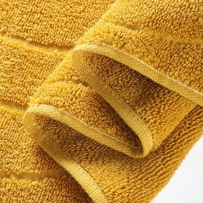 3 Pack Mustard Hand Towels Set, 100% Cotton Wavy Striped Jacquard Towels for Bathroom Kitchen 13.4 x 29.5 Inches (3 PCS Mustard)