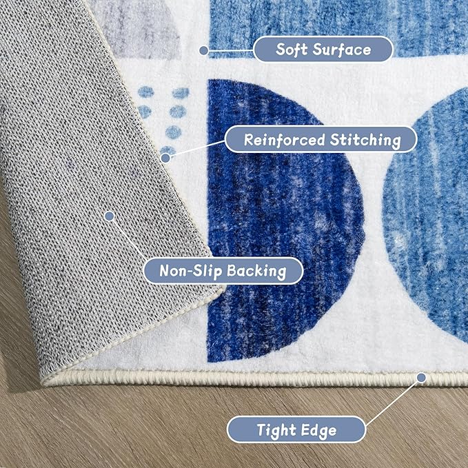 MUJOO Washable Rugs 9x12,Blue Large Area Rugs for Living Room Bedroom Dining Room,Boho Throw Floor Carpet Non Slip Soft Modern Abstract Navy Blue
