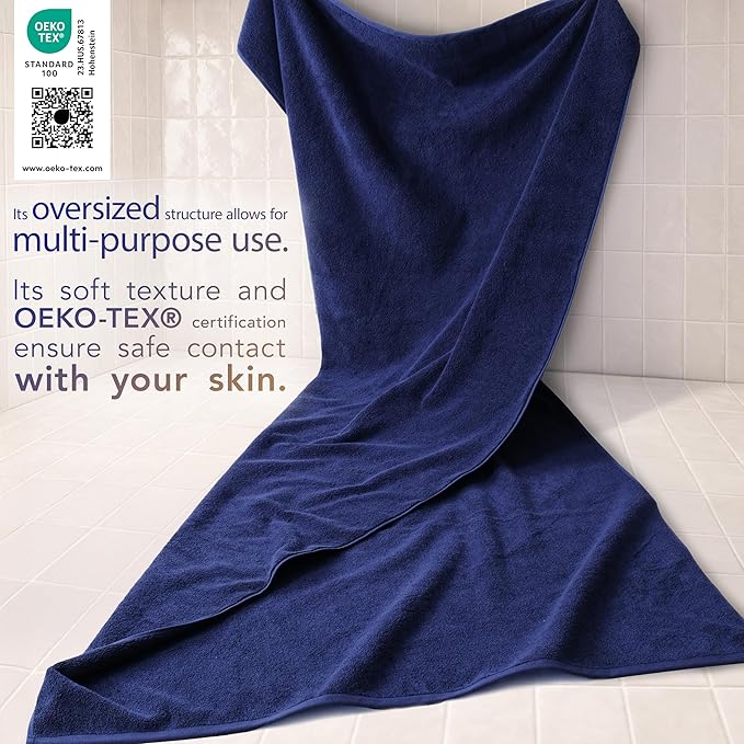 Cotton Paradise 100% Cotton Turkish Towel, Soft Absorbent Quick Dry, 40x80 Oversized Bath Sheet Towel, Navy Blue