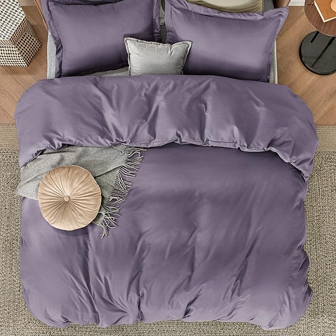 Bedsure Duvet Cover Queen Size - Soft Double Brushed Bedding Set for Kids & Adults, Zipper Closure, 3 Pieces, Includes 1 Duvet Cover (90"x90") & 2 Pillow Shams, NO Comforter, Grayish Purple