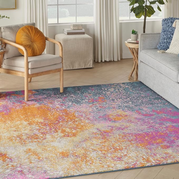 Nourison Home Passion Abstract Sunburst 7'10'' x Square Area-Rug, Easy-Cleaning, Non Shedding, Bed Room, Living Room, Dining Room, Kitchen (8 Square)