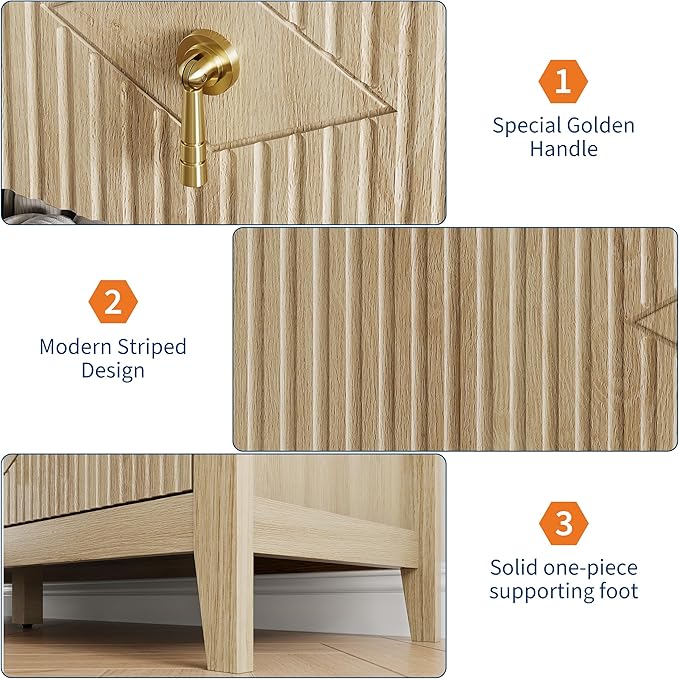 GarveeHome Fluted Dresser for Bedroom, 54 Inch Wide 7-Drawer Wood Dresser, Modern Chest of Drawers, Storage Organizer Cabinet for Living Room, Hallway, Entryway, Natural Oak