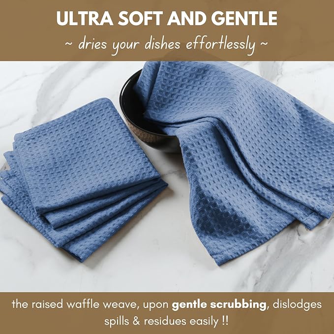 Native Fab Set of 12 Kitchen Dish Cloths Cotton 12x12 Absorbent Washable, Dish Towels, Restaurant Cleaning Towels, Bar Mops Towels, Rags for Home Kitchen Bars, Light Blue