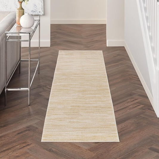 Nourison Home Nourison Essentials Ivory Gold 2'2" x 7'6" Area Rug - Easy Clean, Non Shedding, Bed Room, Living Room, Dining Room, Kitchen (8' Runner)