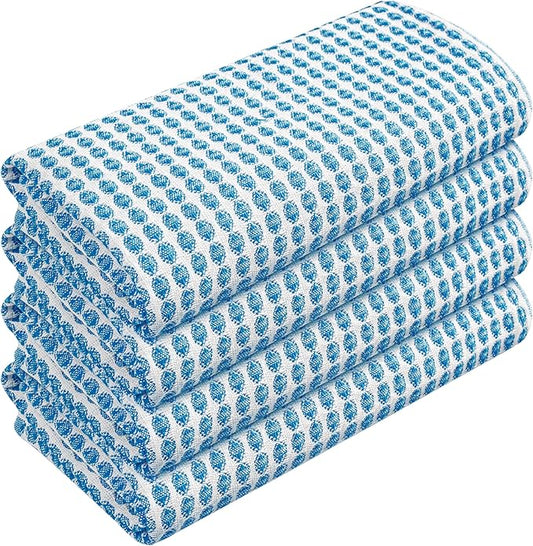 TWINY threads Circle Waffle Dish Towels 4 Pack, 16x26 Inches, 100% Cotton, Premium, Heavy Duty, Soft Touch, Waffle Weave Tea Cloths, Excellent for Wiping Counters, Washing Dishes, Turquoise Blue