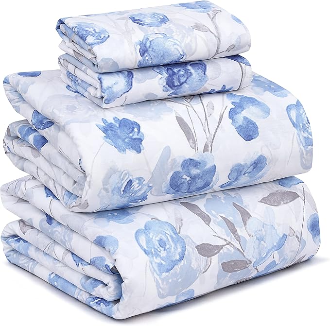 RUVANTI 100% Cotton King Size Sheets Set, 4 Pieces, Soft & Breathable Percale Weave Bedding, Deep Pocket 16", Hotel Standard, Crisp Cool Feel, Durable, Perfect Floral Bed Sheet, Monotones