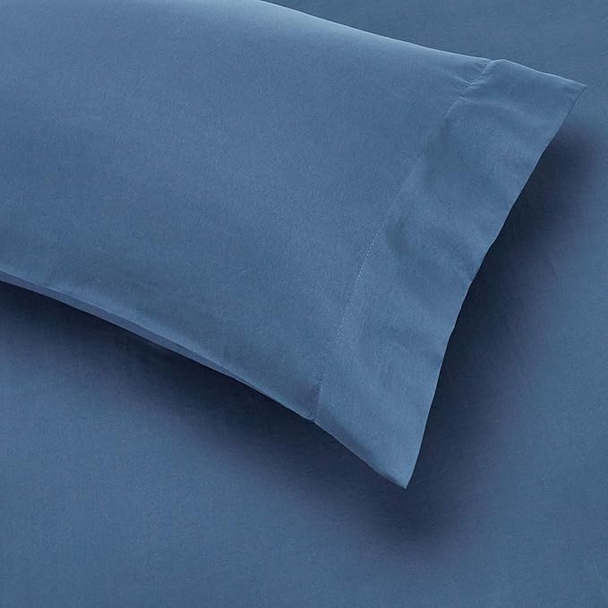 Amazon Basics Twin/Twin XL Comforter Set with Sheets, 5-Piece Blue Calvin Striped Bedding, Lightweight Microfiber Bed-in-a-Bag